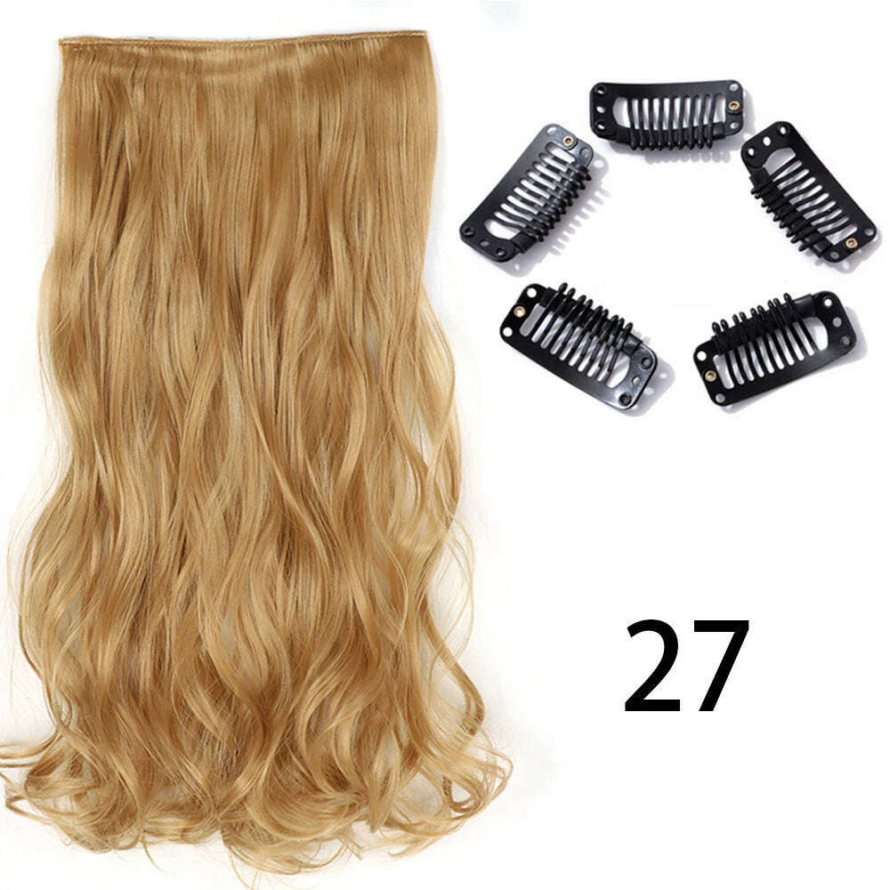 Synthetic Long Straight Clip In One Piece Hair Extension 5 Clips False Blonde Hair Brown Black Heat Resistant Fake Hair - KIMLUD