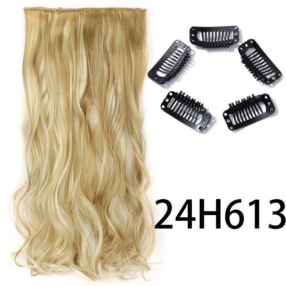 Synthetic Long Straight Clip In One Piece Hair Extension 5 Clips False Blonde Hair Brown Black Heat Resistant Fake Hair - KIMLUD