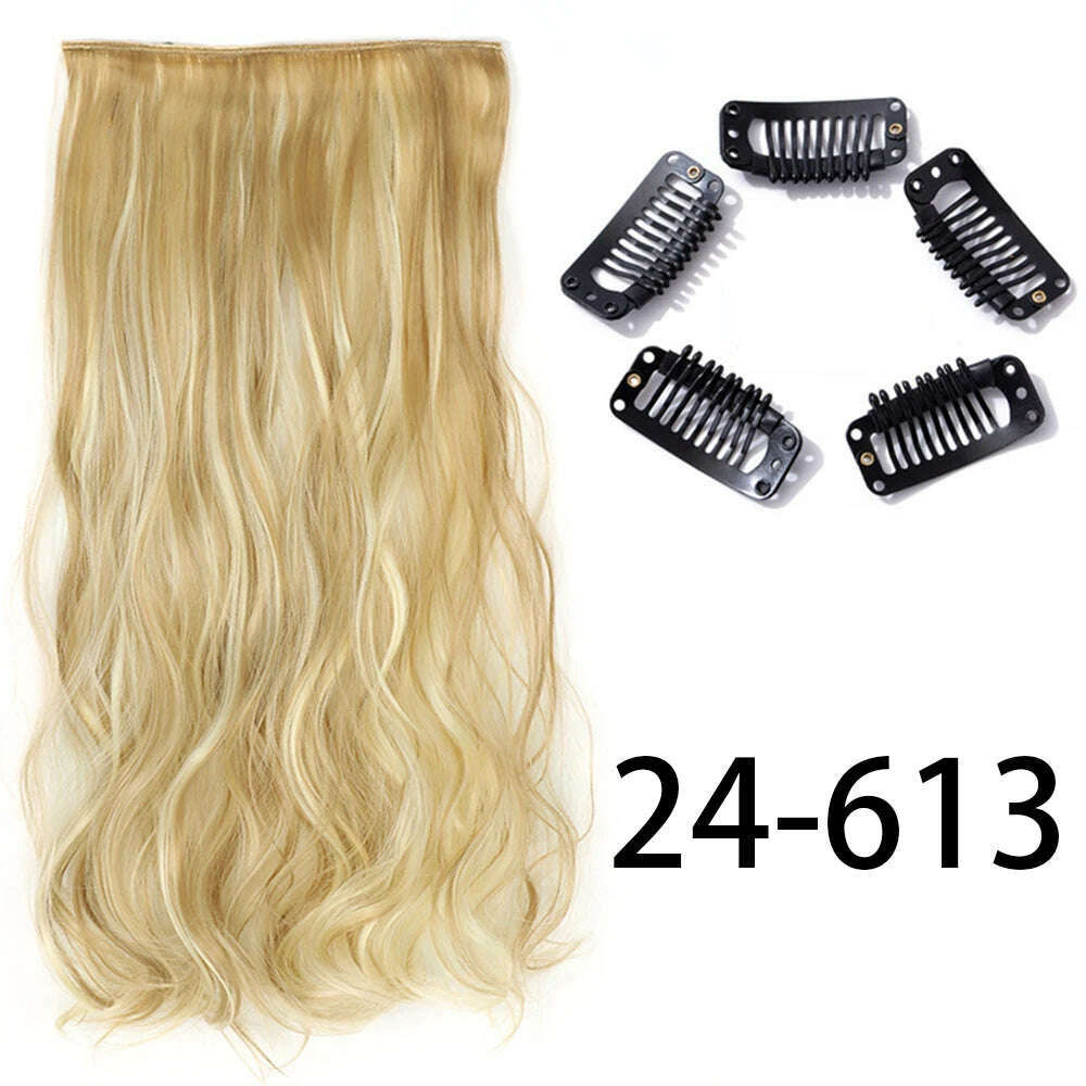 KIMLUD, Synthetic Long Straight Clip In One Piece Hair Extension 5 Clips False Blonde Hair Brown Black Heat Resistant Fake Hair, 24-613 / 24inches / CHINA, KIMLUD APPAREL - Womens Clothes