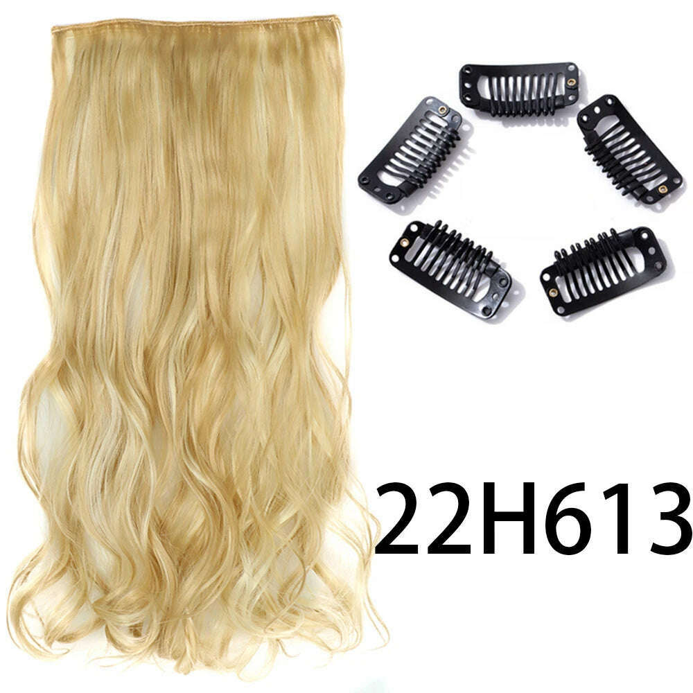 Synthetic Long Straight Clip In One Piece Hair Extension 5 Clips False Blonde Hair Brown Black Heat Resistant Fake Hair - KIMLUD