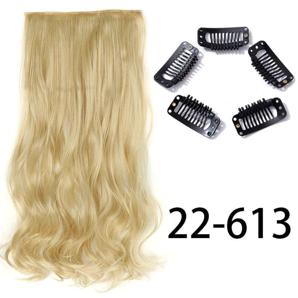 Synthetic Long Straight Clip In One Piece Hair Extension 5 Clips False Blonde Hair Brown Black Heat Resistant Fake Hair - KIMLUD