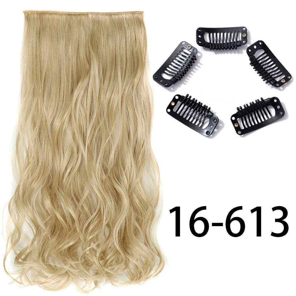 Synthetic Long Straight Clip In One Piece Hair Extension 5 Clips False Blonde Hair Brown Black Heat Resistant Fake Hair - KIMLUD