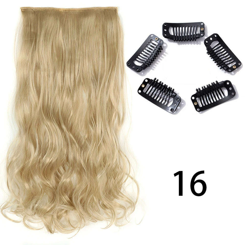 KIMLUD, Synthetic Long Straight Clip In One Piece Hair Extension 5 Clips False Blonde Hair Brown Black Heat Resistant Fake Hair, 16 / 24inches / CHINA, KIMLUD APPAREL - Womens Clothes