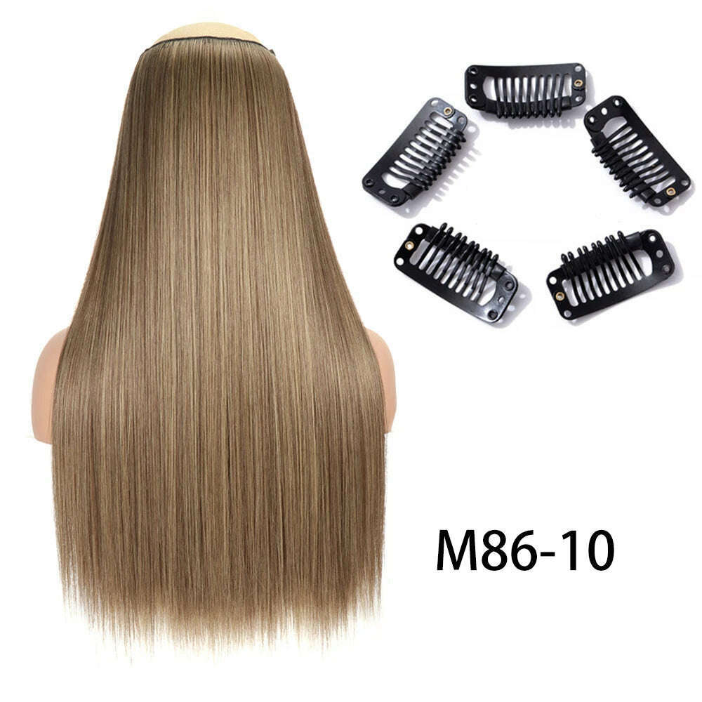 Synthetic Long Straight Clip In One Piece Hair Extension 5 Clips False Blonde Hair Brown Black Heat Resistant Fake Hair - KIMLUD