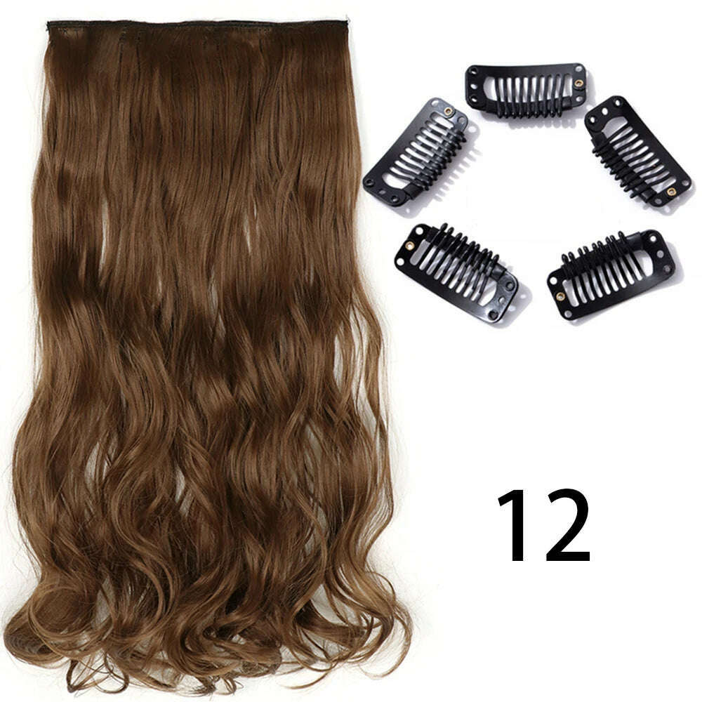 Synthetic Long Straight Clip In One Piece Hair Extension 5 Clips False Blonde Hair Brown Black Heat Resistant Fake Hair - KIMLUD