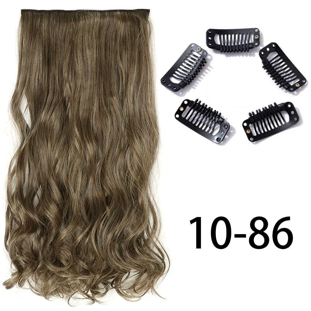 KIMLUD, Synthetic Long Straight Clip In One Piece Hair Extension 5 Clips False Blonde Hair Brown Black Heat Resistant Fake Hair, 10-86 / 24inches / CHINA, KIMLUD APPAREL - Womens Clothes