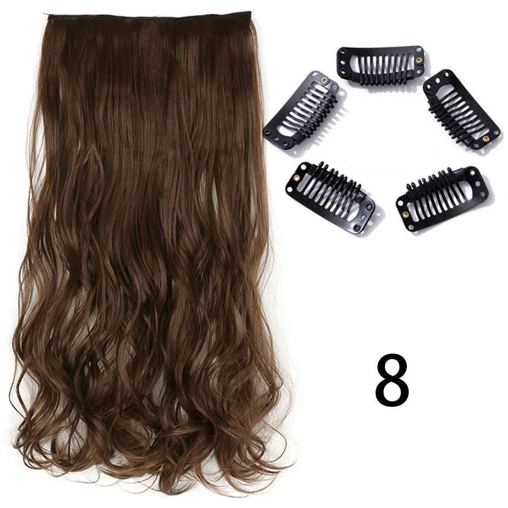 Synthetic Long Straight Clip In One Piece Hair Extension 5 Clips False Blonde Hair Brown Black Heat Resistant Fake Hair - KIMLUD