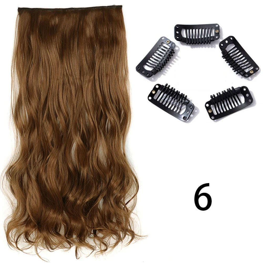 Synthetic Long Straight Clip In One Piece Hair Extension 5 Clips False Blonde Hair Brown Black Heat Resistant Fake Hair - KIMLUD