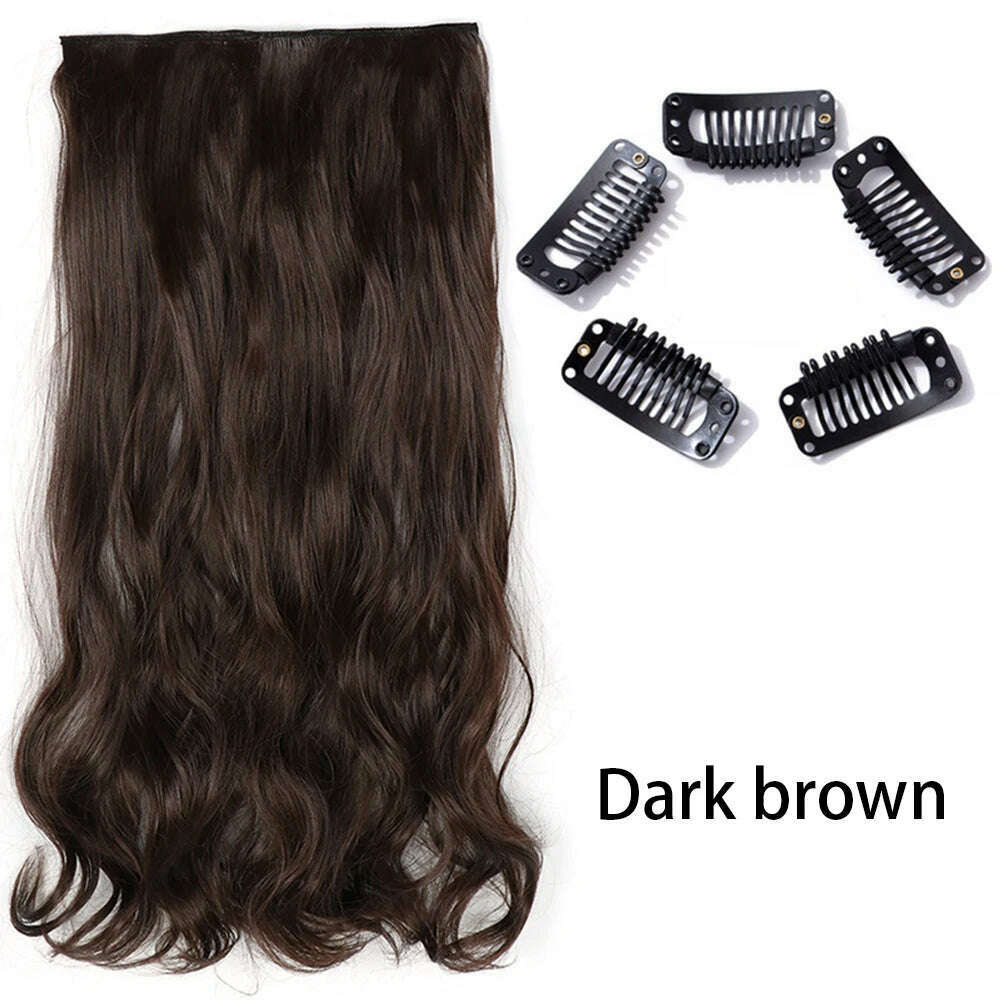 Synthetic Long Straight Clip In One Piece Hair Extension 5 Clips False Blonde Hair Brown Black Heat Resistant Fake Hair - KIMLUD