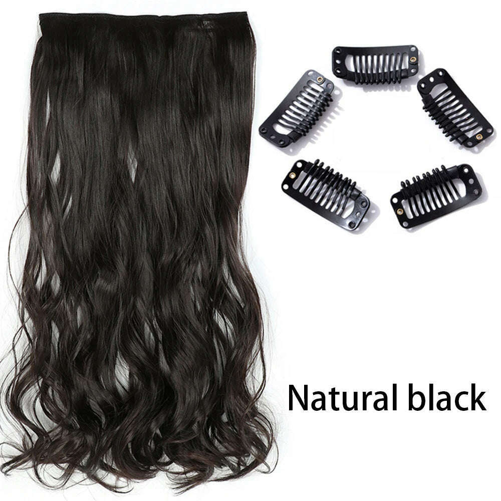 Synthetic Long Straight Clip In One Piece Hair Extension 5 Clips False Blonde Hair Brown Black Heat Resistant Fake Hair - KIMLUD