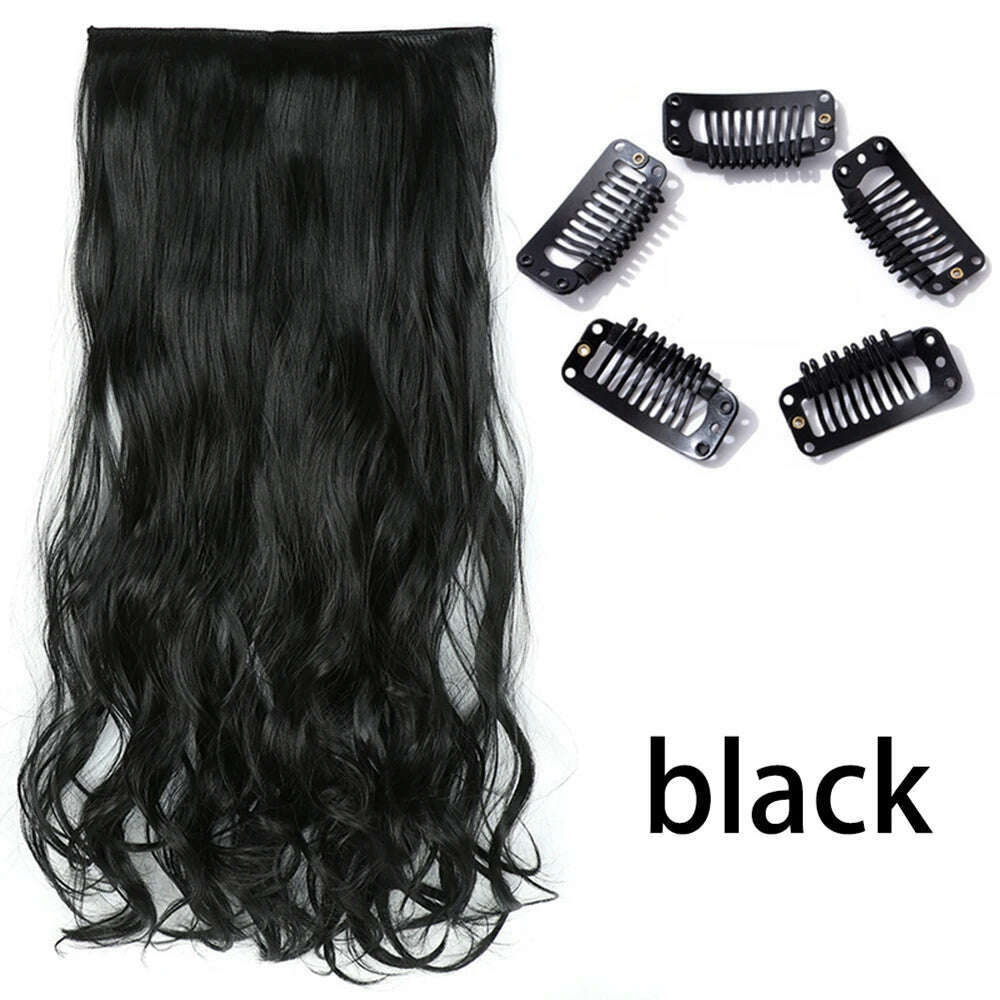 Synthetic Long Straight Clip In One Piece Hair Extension 5 Clips False Blonde Hair Brown Black Heat Resistant Fake Hair - KIMLUD