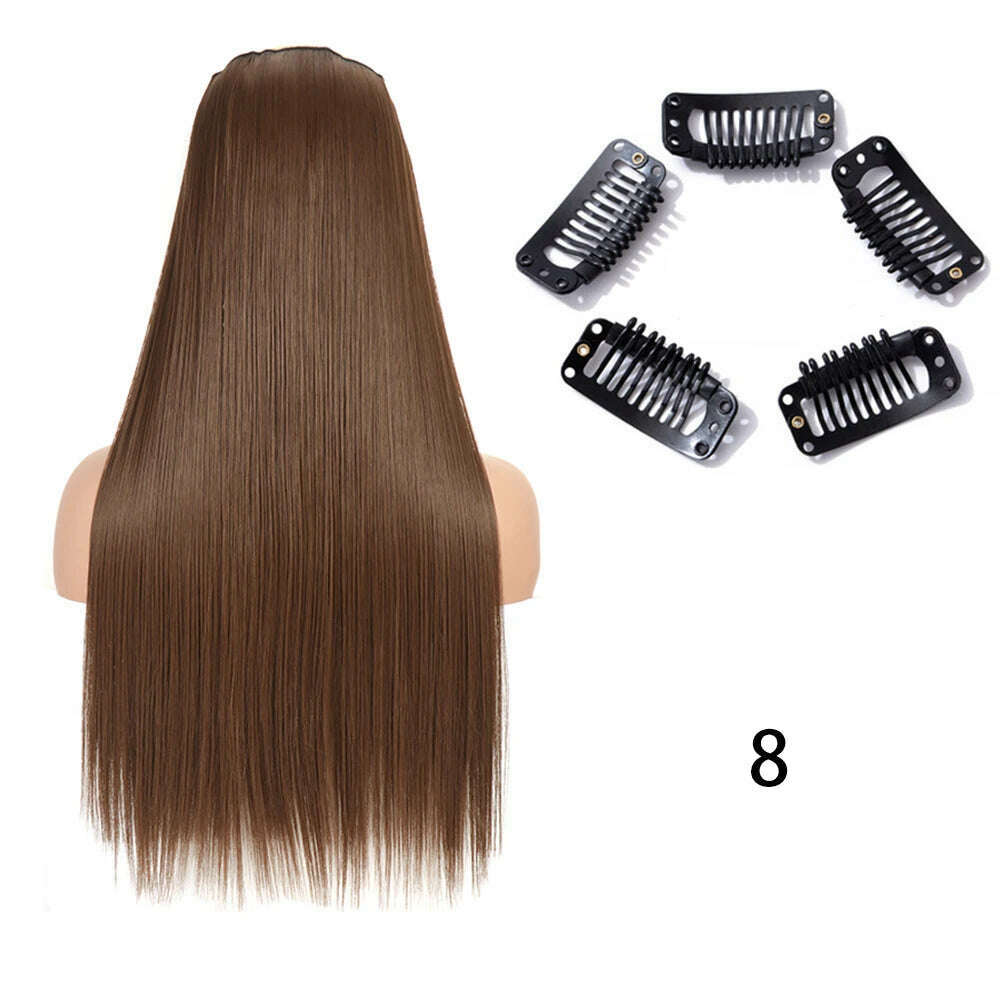 KIMLUD, Synthetic Long Straight Clip In One Piece Hair Extension 5 Clips False Blonde Hair Brown Black Heat Resistant Fake Hair, 8 1 / 24inches / CHINA, KIMLUD APPAREL - Womens Clothes