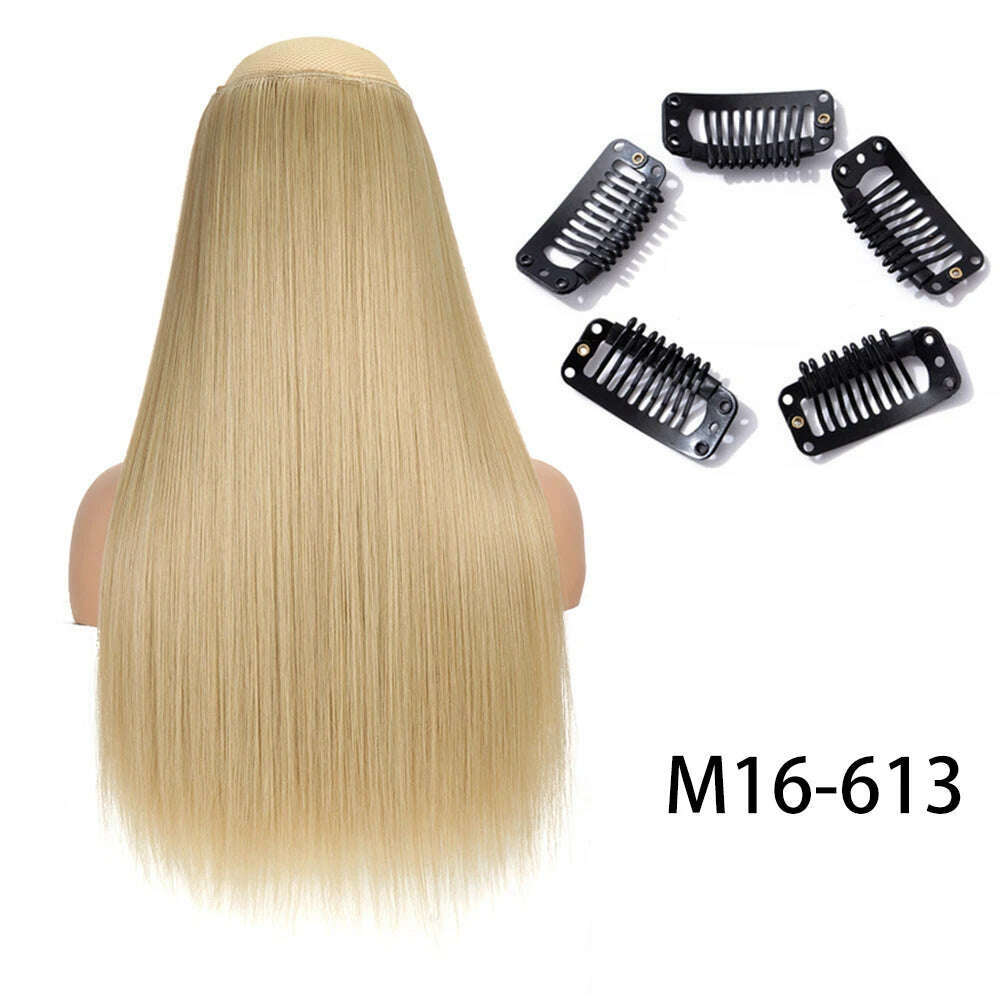 KIMLUD, Synthetic Long Straight Clip In One Piece Hair Extension 5 Clips False Blonde Hair Brown Black Heat Resistant Fake Hair, M16-613 / 24inches / CHINA, KIMLUD APPAREL - Womens Clothes