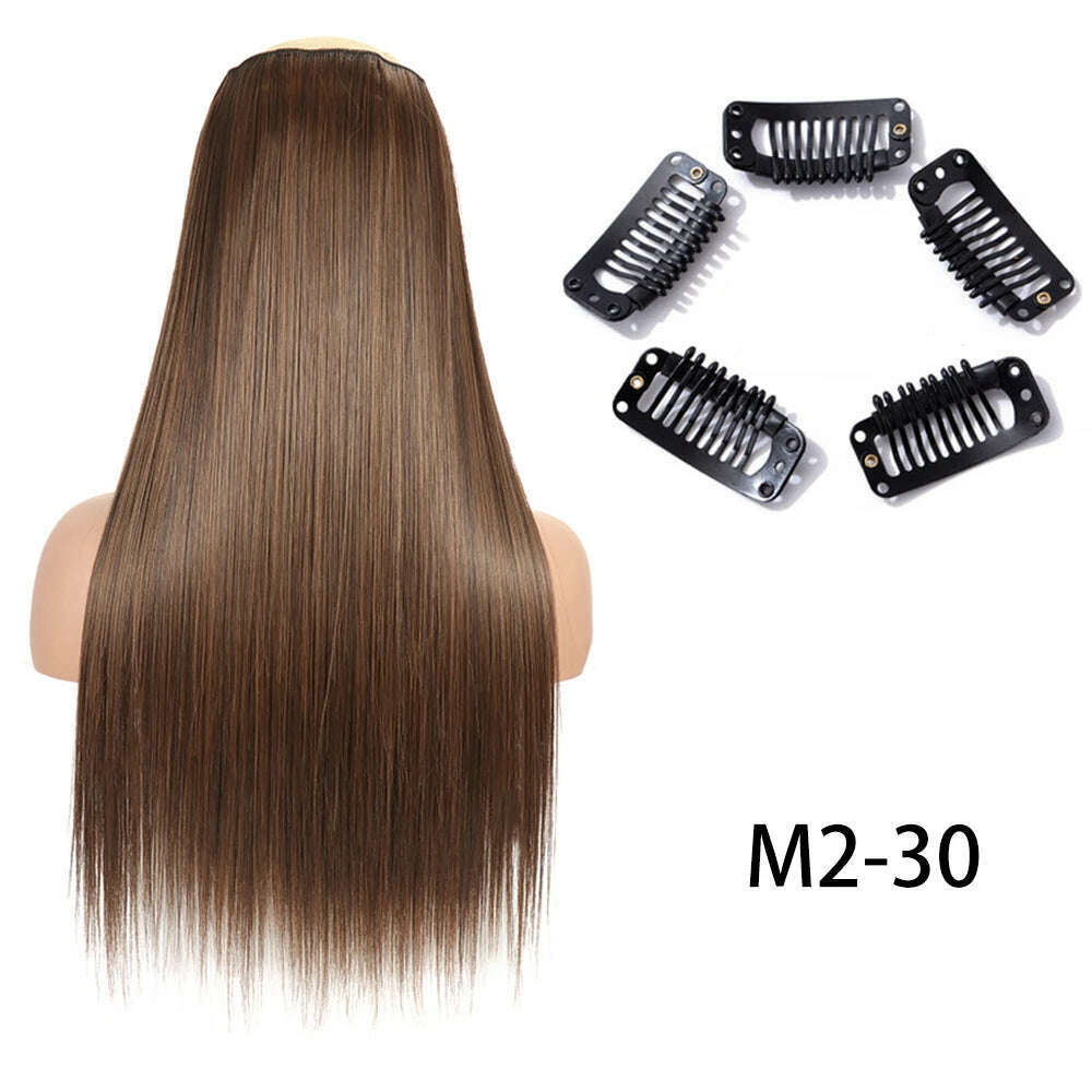 Synthetic Long Straight Clip In One Piece Hair Extension 5 Clips False Blonde Hair Brown Black Heat Resistant Fake Hair - KIMLUD