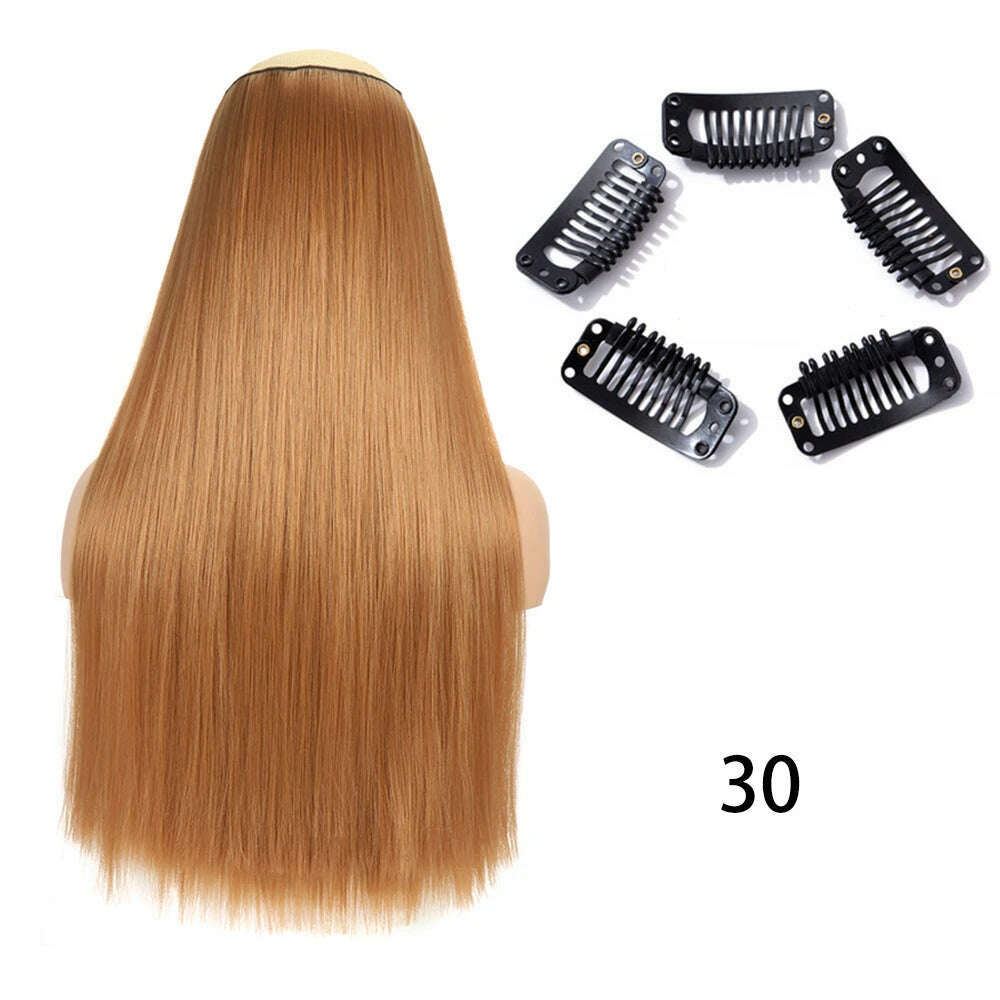 KIMLUD, Synthetic Long Straight Clip In One Piece Hair Extension 5 Clips False Blonde Hair Brown Black Heat Resistant Fake Hair, 30 1 / 24inches / CHINA, KIMLUD APPAREL - Womens Clothes