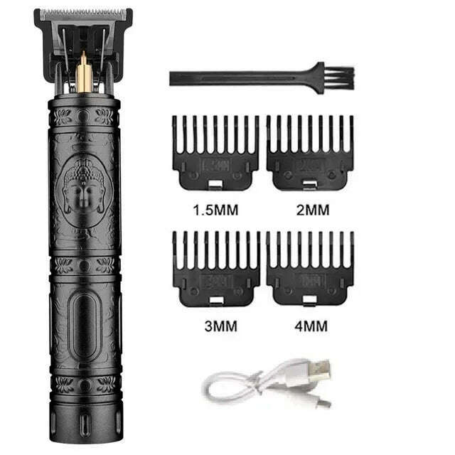 KIMLUD, T9 Hair Clipper Beard Shaving Body Hair Trimmer Clippers Electric Hair Cutting Machine Professional Barber Men Trimmer Shaver, Black Buddha, KIMLUD APPAREL - Womens Clothes