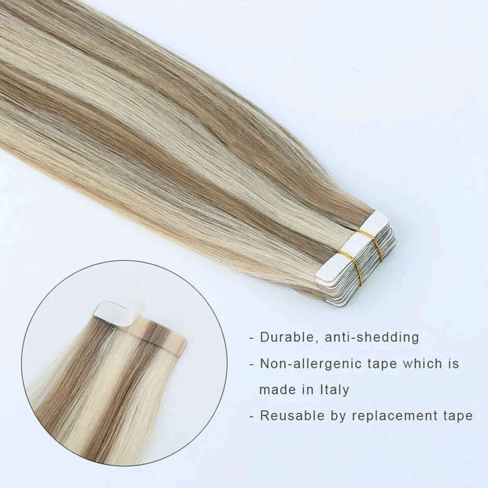 KIMLUD, Tape in Hair Extensions Color #P8/613 Tape Remy Hair Extensions Straight Tape Extensions 16-26Inches Seamless Tape in Hair, KIMLUD Womens Clothes