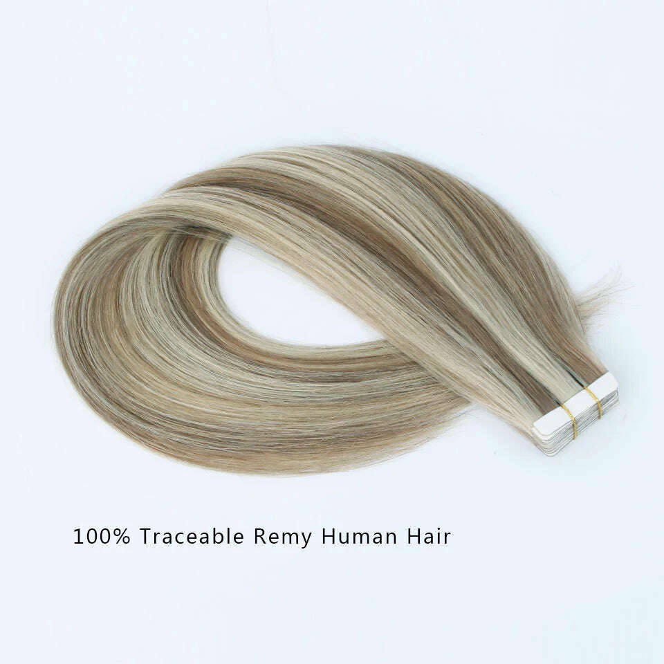 KIMLUD, Tape in Hair Extensions Color #P8/613 Tape Remy Hair Extensions Straight Tape Extensions 16-26Inches Seamless Tape in Hair, KIMLUD Womens Clothes