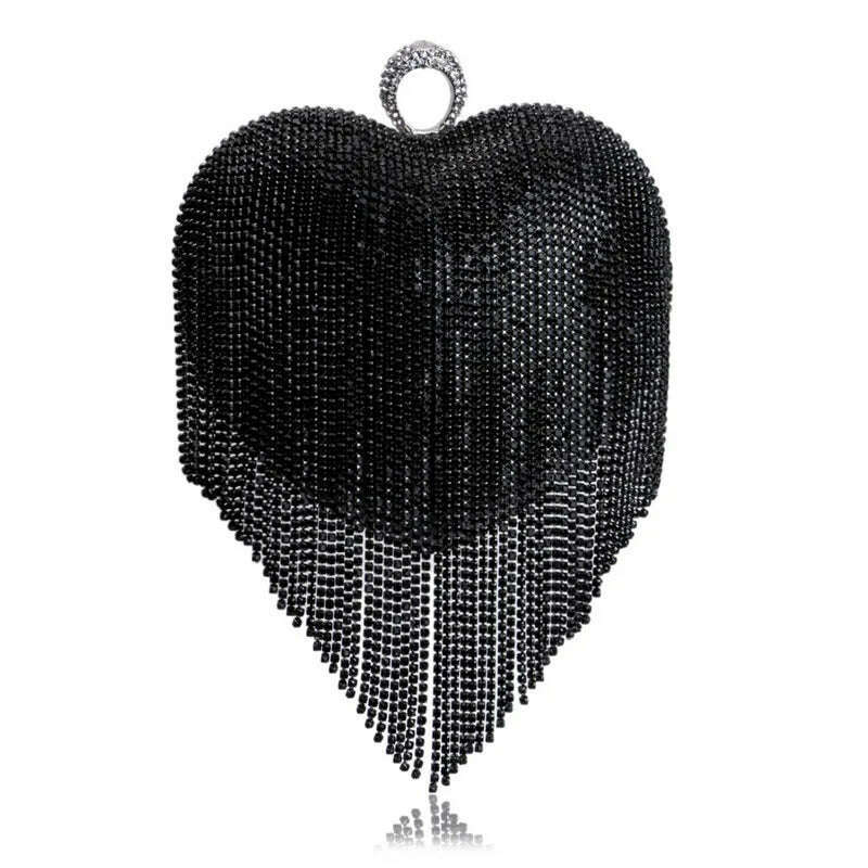 KIMLUD, Tassel Women Evening Bags Diamonds Heart Design Fashion Rhinestones Day Clutch One Side Handle Handbags Purse, KIMLUD Womens Clothes