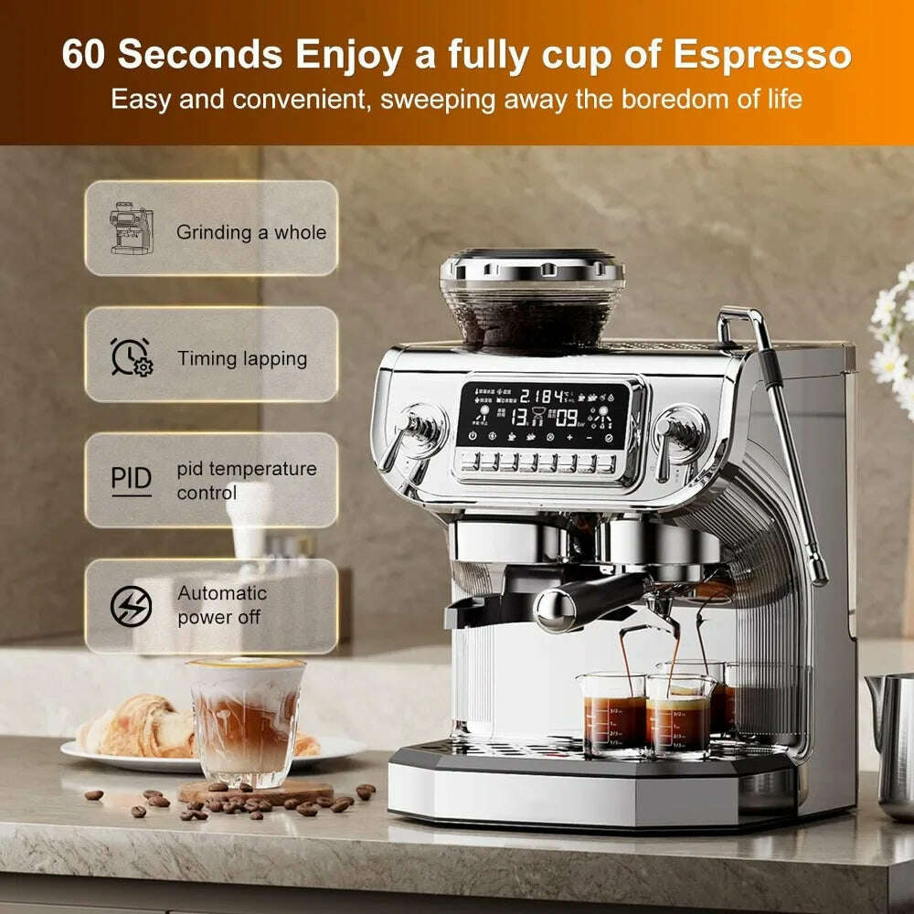 TC530 Espresso Machine with Milk Frother，Semi Automatic Coffee Machine with Grinder,Easy To Use Espresso Coffee Maker - KIMLUD