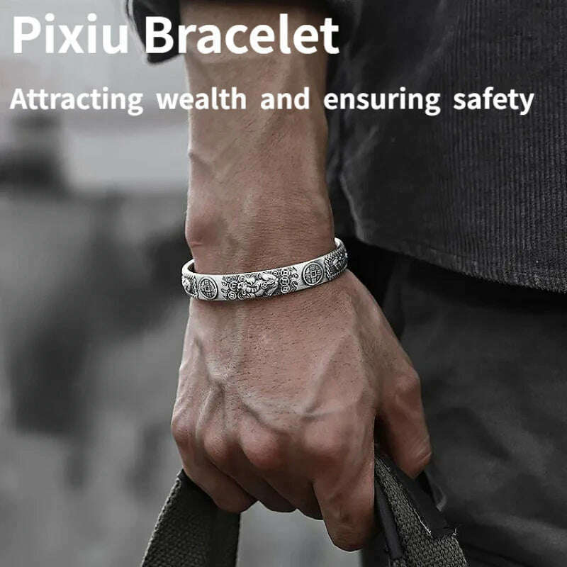 KIMLUD, Thai Silver Wealth Transfer Pixiu Copper Coin Men's Bracelet with Dominant Male and Female Personality Heart Classic Bracelet, KIMLUD Womens Clothes