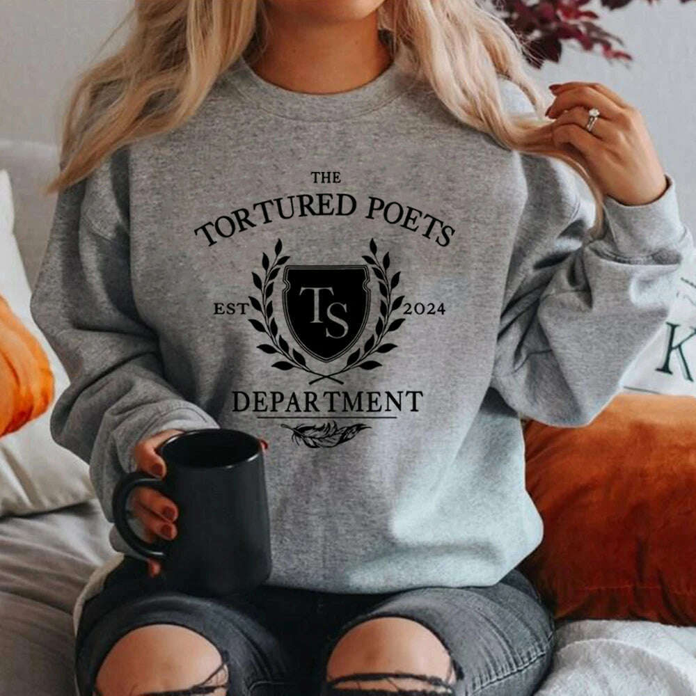 KIMLUD, The Tortured Poets Department Sweatshirt All's Fair in Love and Poetry Sweatshirt Women Hoodies New Album TTPD Merch Shirt Top, GRAY / S, KIMLUD APPAREL - Womens Clothes