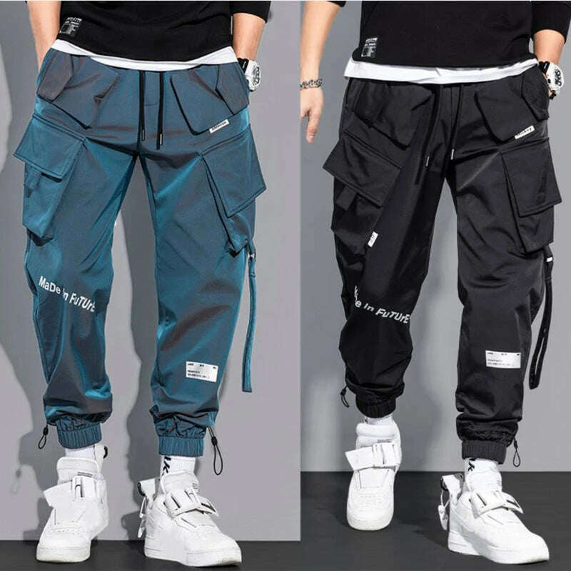 KIMLUD, Thin Streetwear Casual Pants Men Ribbons Harem Jogging Pants Male Slim Fit Spring Cargo Pants Multi-Pockets Women Trouser K12, KIMLUD Womens Clothes