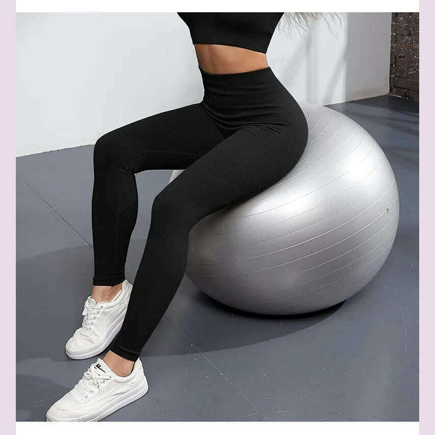 Thread Solid Leggings Women Seamless Knit Yoga Pants High Waist Hip Liftting Tights Fashion Slim Workout Running Sports Leggings - KIMLUD