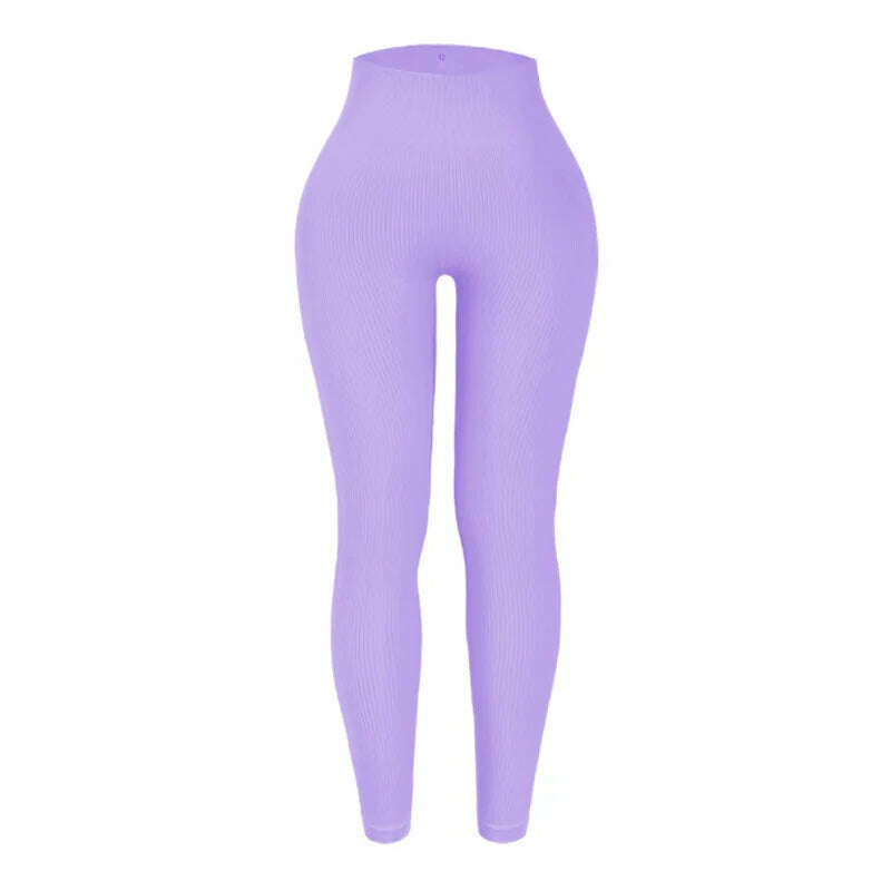 KIMLUD, Thread Solid Leggings Women Seamless Knit Yoga Pants High Waist Hip Liftting Tights Fashion Slim Workout Running Sports Leggings, light purple / L, KIMLUD APPAREL - Womens Clothes