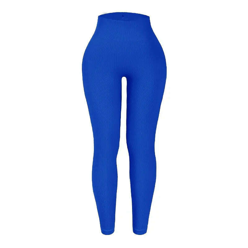 KIMLUD, Thread Solid Leggings Women Seamless Knit Yoga Pants High Waist Hip Liftting Tights Fashion Slim Workout Running Sports Leggings, fark blue / S, KIMLUD APPAREL - Womens Clothes