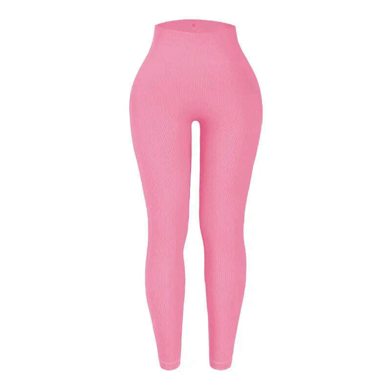 KIMLUD, Thread Solid Leggings Women Seamless Knit Yoga Pants High Waist Hip Liftting Tights Fashion Slim Workout Running Sports Leggings, pink / S, KIMLUD APPAREL - Womens Clothes