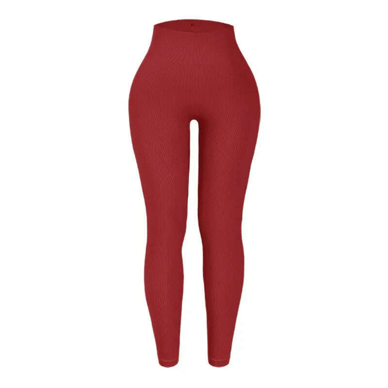 KIMLUD, Thread Solid Leggings Women Seamless Knit Yoga Pants High Waist Hip Liftting Tights Fashion Slim Workout Running Sports Leggings, red / S, KIMLUD APPAREL - Womens Clothes