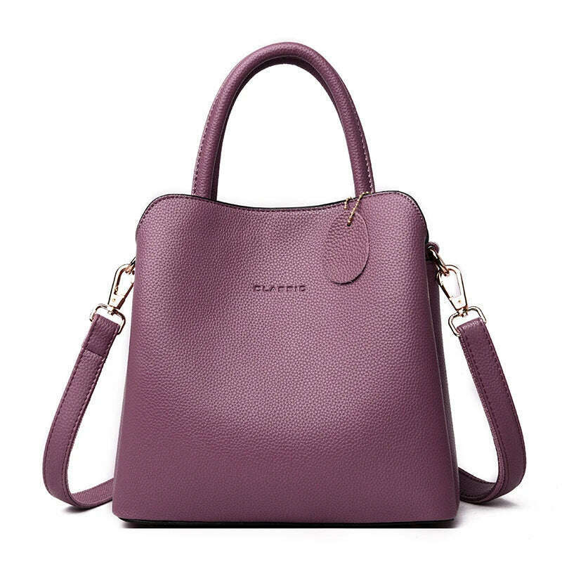 KIMLUD, Three Layers Luxury Handbags For Women Designer High Quality  Leather Crossbody Shoulder Bags Ladies Casual Tote Bag Sac A Main, Purple / 25cm x 12cm x 23cm, KIMLUD APPAREL - Womens Clothes