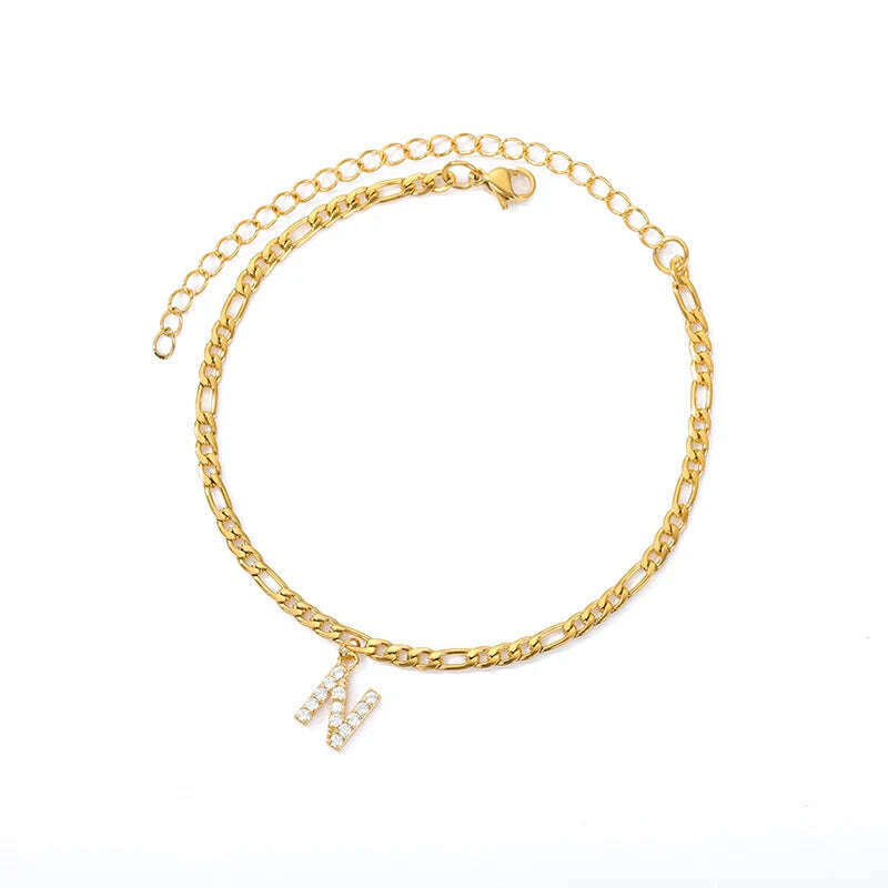 Tiny A-Z Initial Letter Anklets For Women Stainless Steel Gold Color Alphabet Cuban Link Anklet Bracelet Boho Jewelry Gift Bijou - KIMLUD