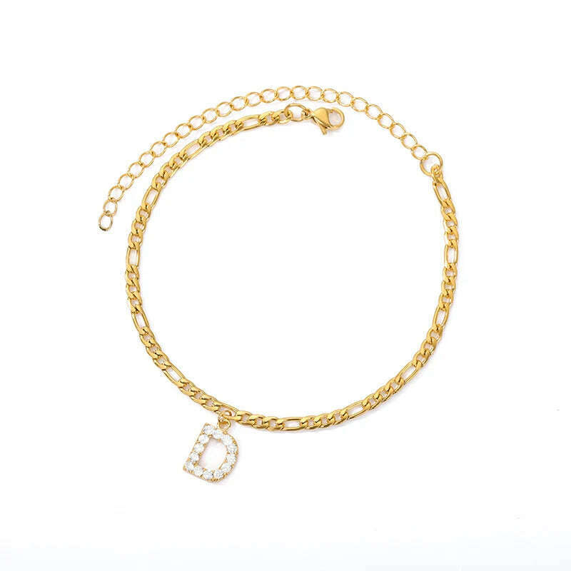 Tiny A-Z Initial Letter Anklets For Women Stainless Steel Gold Color Alphabet Cuban Link Anklet Bracelet Boho Jewelry Gift Bijou - KIMLUD