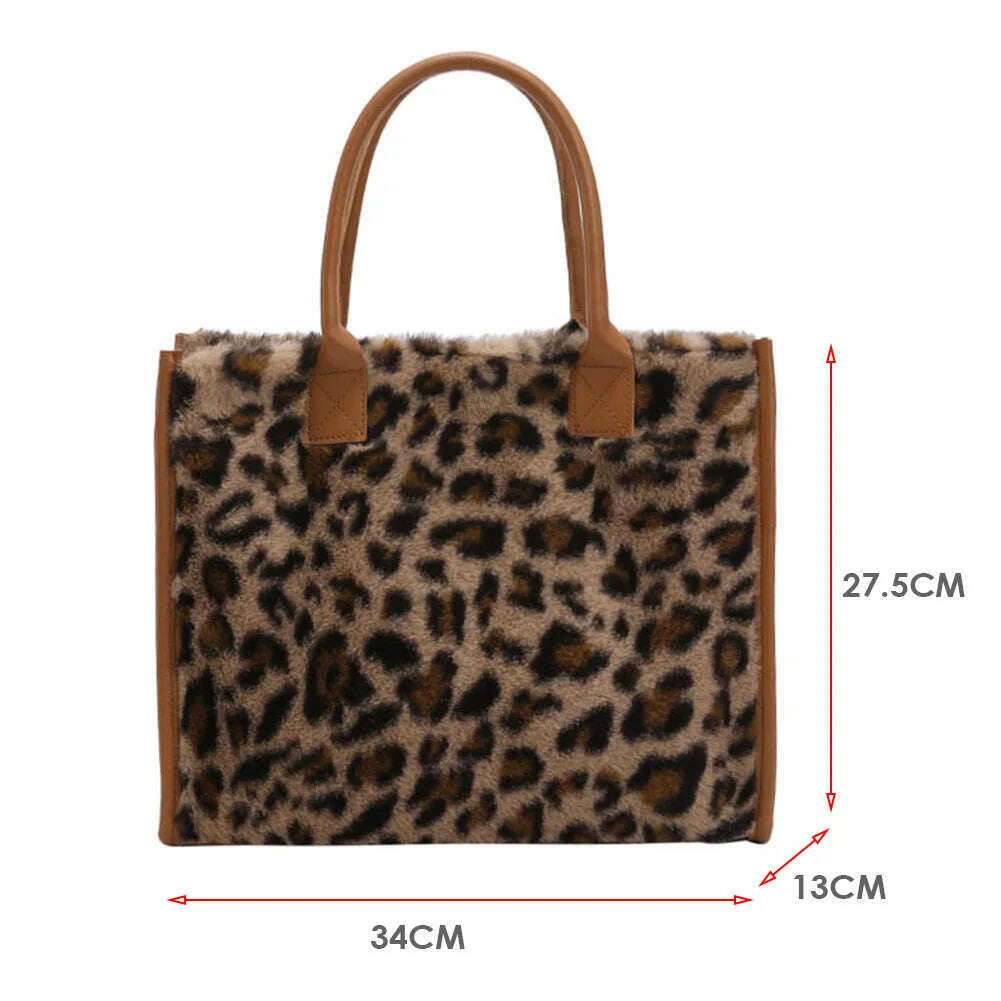 KIMLUD, Top-Handle Bags Retro Cow Leopard Print PU Leather Plush Design Autumn Winter Fashion Small Women Small Handbags, KIMLUD Womens Clothes