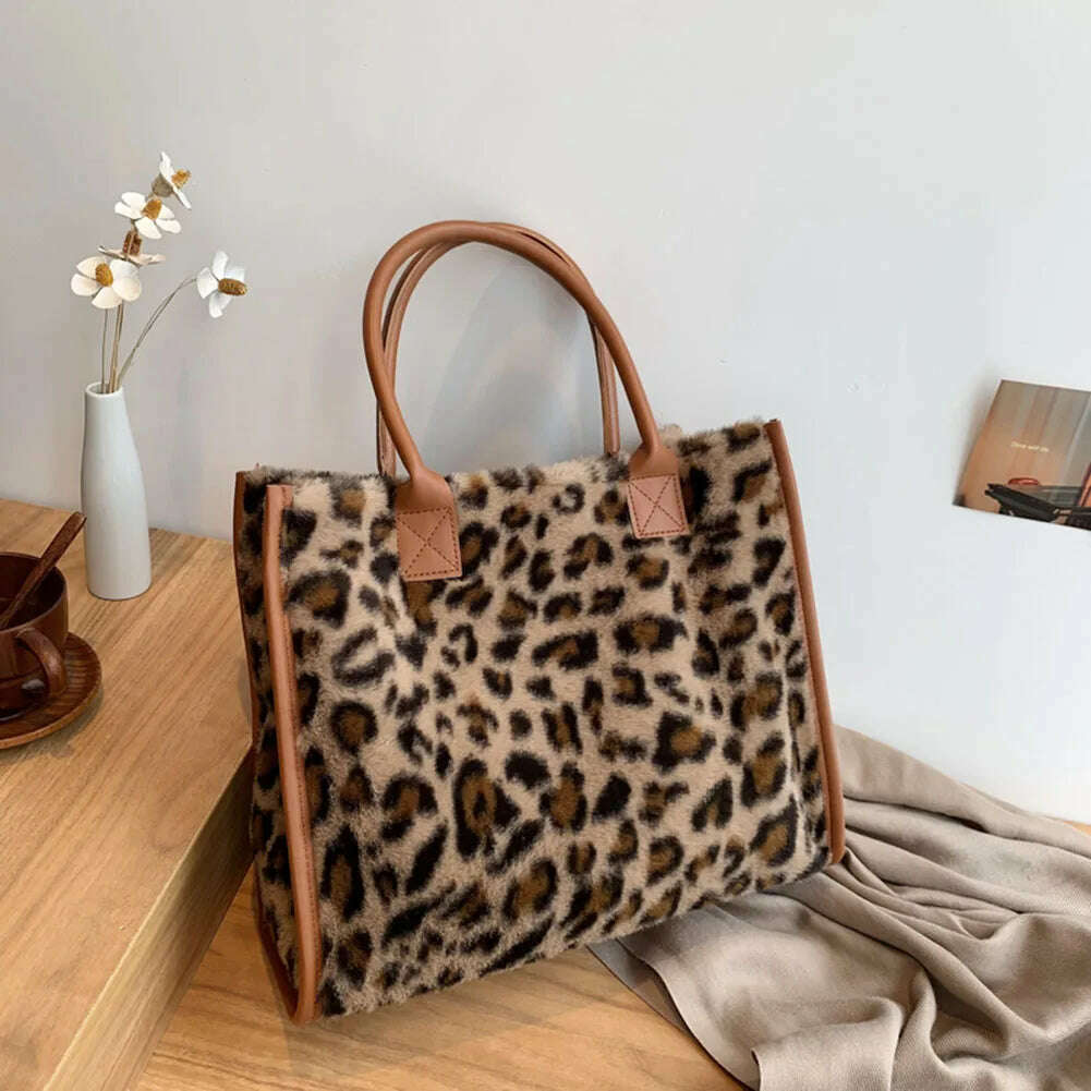 KIMLUD, Top-Handle Bags Retro Cow Leopard Print PU Leather Plush Design Autumn Winter Fashion Small Women Small Handbags, A, KIMLUD APPAREL - Womens Clothes