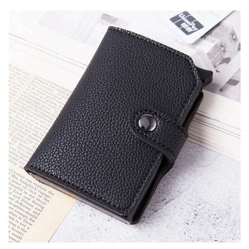 KIMLUD, Top Quality Wallets Men Money Bag Automatic Pop-up Metal Aluminum Shell Money Minimalist Credit Card Holder RFID Blocking, black, KIMLUD APPAREL - Womens Clothes