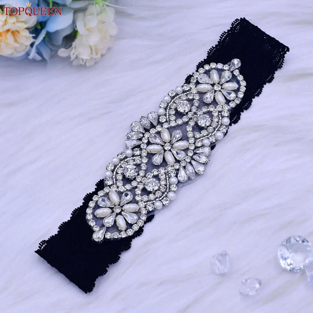 KIMLUD, TOPQUEEN Sexy Girls Garter Set White Lace Bridal for Women Silver Rhinestone Belt Black Wedding Garters for Bride Dress S76, S76 Black, KIMLUD APPAREL - Womens Clothes