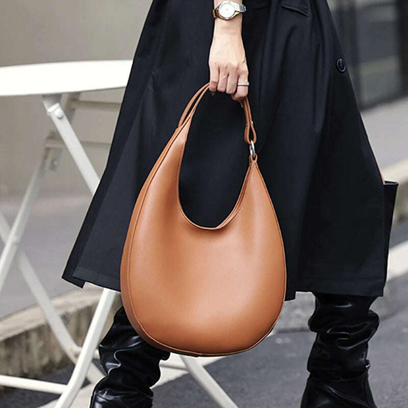 KIMLUD, Toptrends Genuine Leather Half Moon Underarm Shoulder Bags For Women Luxury Designer Large Capacity Crossbody Ladies Handbags, KIMLUD Womens Clothes