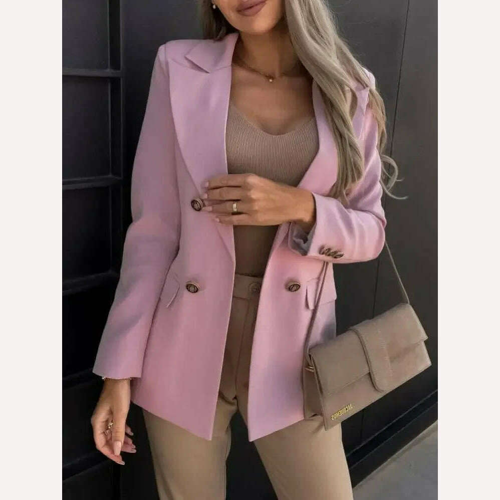 KIMLUD, Traf Woman Clothing Suit Jacket Cardigan Ladies Female Coat Solid Pockets Tops Lapel Blazer Spring Autumn Elegant Thin Topcoat, Pink / S, KIMLUD APPAREL - Womens Clothes