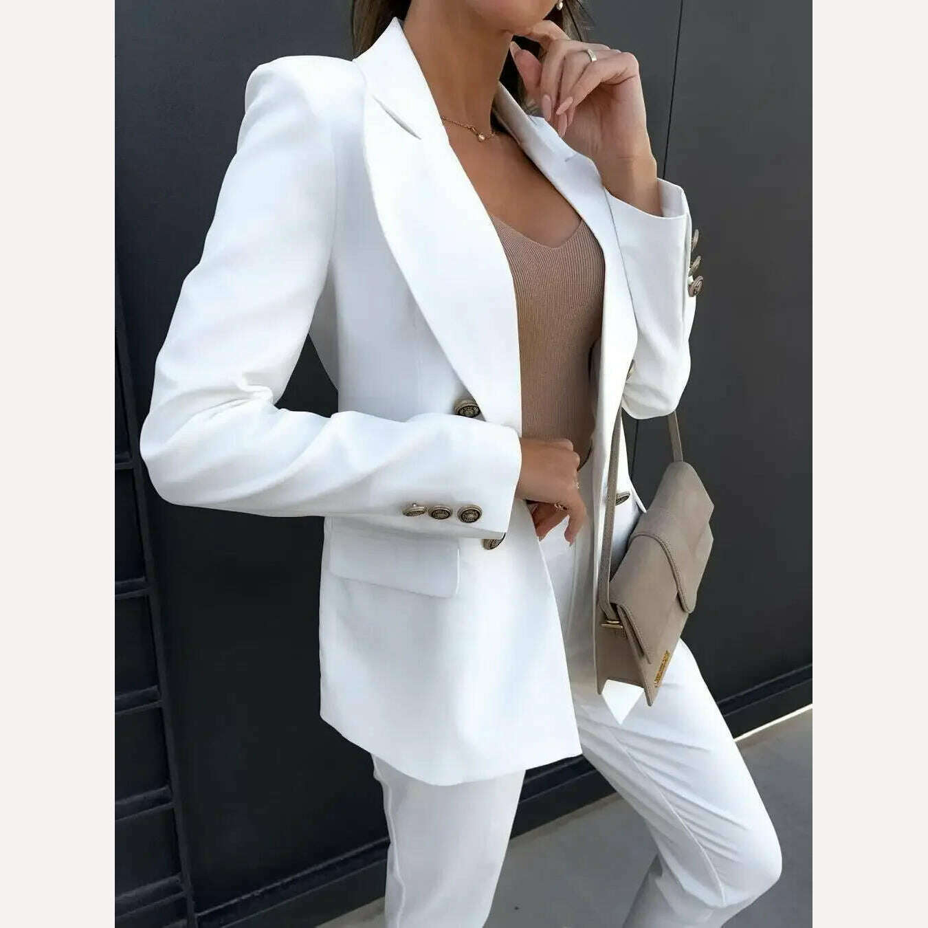 KIMLUD, Traf Woman Clothing Suit Jacket Cardigan Ladies Female Coat Solid Pockets Tops Lapel Blazer Spring Autumn Elegant Thin Topcoat, White / S, KIMLUD APPAREL - Womens Clothes