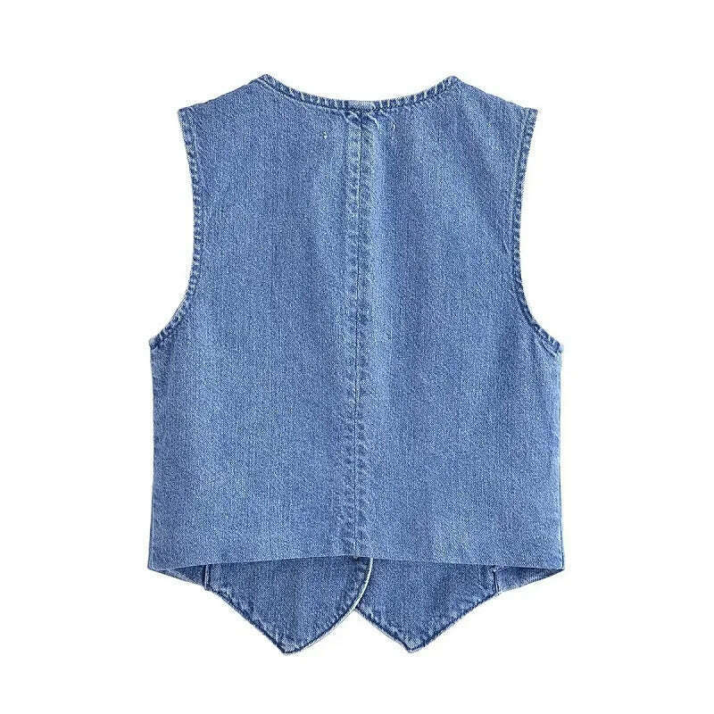 KIMLUD, TRAF Women's Denim Vest Fashion Denim Sleeveless Vests For Women Jackets Short Sets Street New Outerwear Causal Female vest Top, KIMLUD Womens Clothes