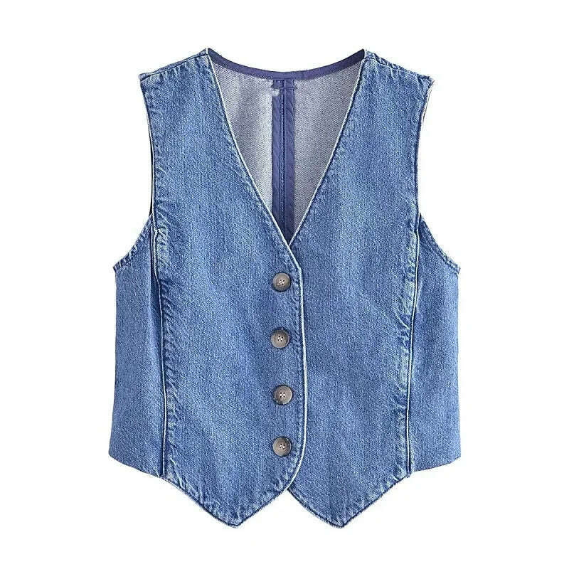 KIMLUD, TRAF Women's Denim Vest Fashion Denim Sleeveless Vests For Women Jackets Short Sets Street New Outerwear Causal Female vest Top, vest / M, KIMLUD APPAREL - Womens Clothes