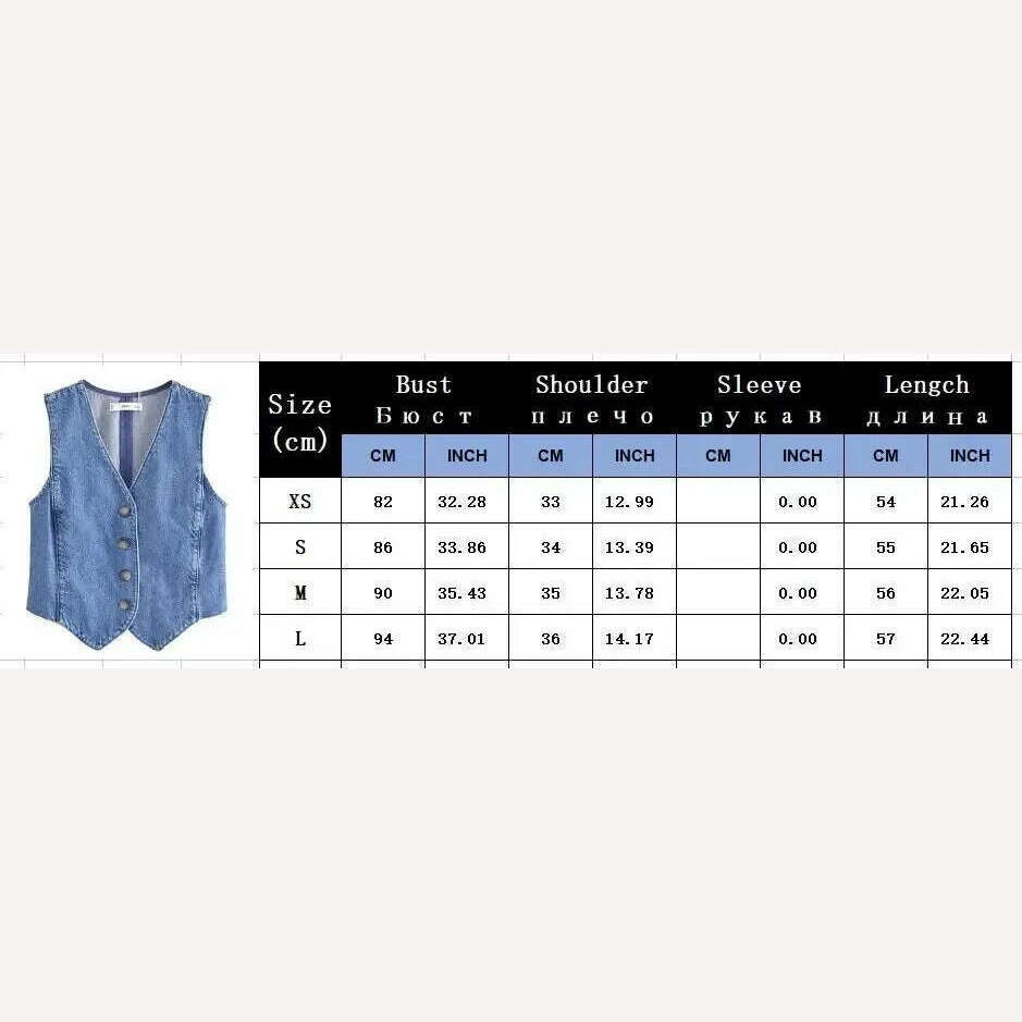 KIMLUD, TRAF Women's Denim Vest Fashion Denim Sleeveless Vests For Women Jackets Short Sets Street New Outerwear Causal Female vest Top, KIMLUD Womens Clothes