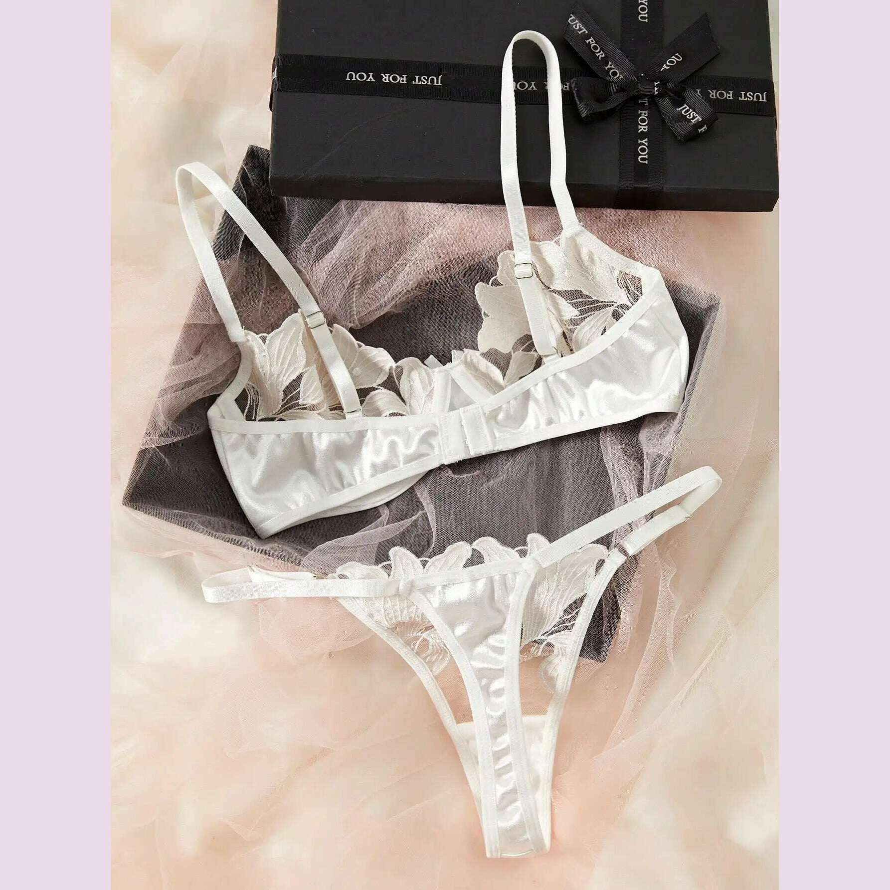 KIMLUD, Transparent Floral Two Pieces Exquisite Lace Lingerie Set Ultrathin Bra Briefs Set Solid Exotic Lingerie For Ladies 2024, KIMLUD Womens Clothes