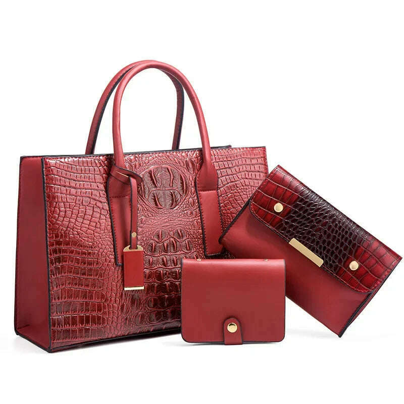 KIMLUD, TRAVEASY 2024 New Crocodile Pattern Handbag Women PU Leather Vintage Style Shoulder Bag Large Capacity Laides Hand Bags, Red, KIMLUD APPAREL - Womens Clothes