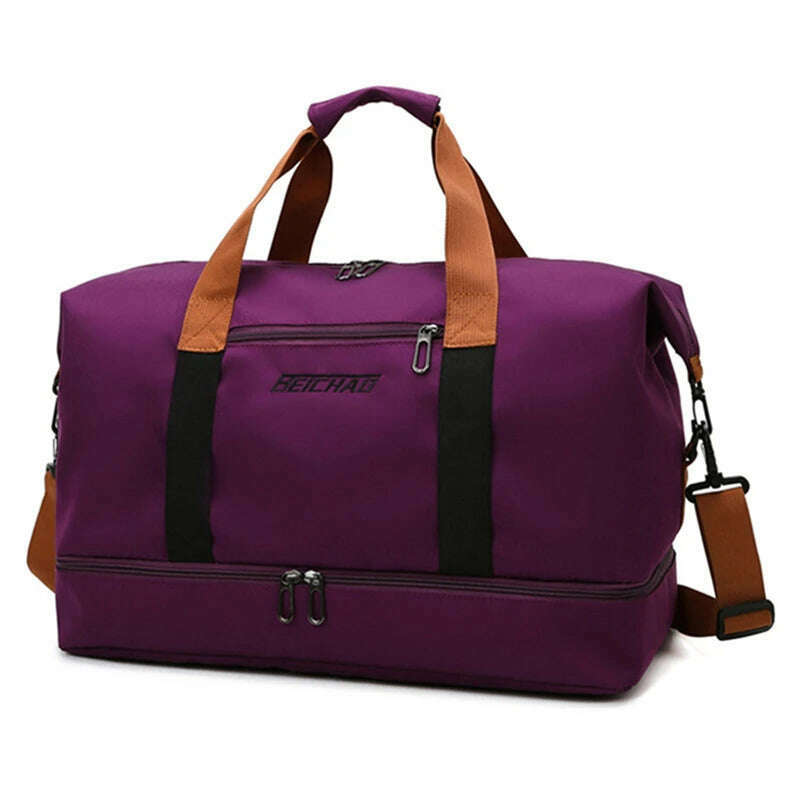 KIMLUD, Travel Bag Male Female Large-Capacity Hand Luggage Dry-Wet Separation Sports Fitness Bag Short-Distance Travel Package, Purple, KIMLUD APPAREL - Womens Clothes