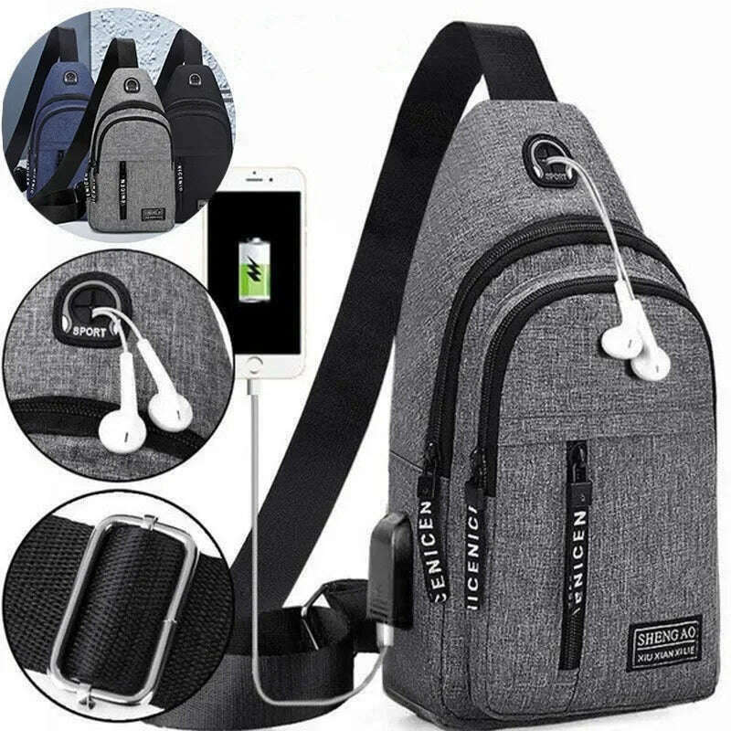 KIMLUD, Travel Men's Handbags USB Chest Bag Designer Messenger Crossbody Bags Water-Proof Shoulder Bag Diagonal Package Sports Back Pack, KIMLUD Womens Clothes