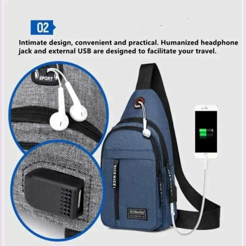 KIMLUD, Travel Men's Handbags USB Chest Bag Designer Messenger Crossbody Bags Water-Proof Shoulder Bag Diagonal Package Sports Back Pack, KIMLUD Womens Clothes